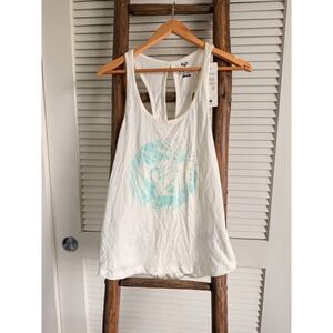ROXY Beach Tank Top Sleeveless White w/ Blue Logo Summer Casual S NWT